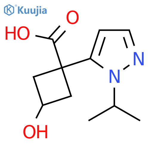 3-hydroxy-1-1-(propan-2-yl)-1H-pyrazol-5-ylcyclobutane-1-carboxylic acid structure