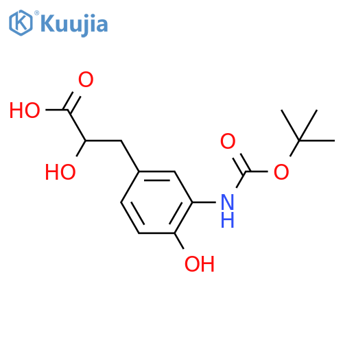 3-(3-{(tert-butoxy)carbonylamino}-4-hydroxyphenyl)-2-hydroxypropanoic acid structure