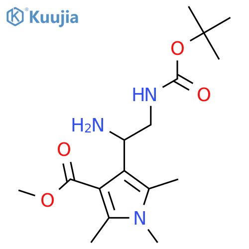 methyl 4-(1-amino-2-{(tert-butoxy)carbonylamino}ethyl)-1,2,5-trimethyl-1H-pyrrole-3-carboxylate structure