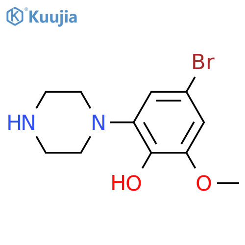 4-bromo-2-methoxy-6-(piperazin-1-yl)phenol structure