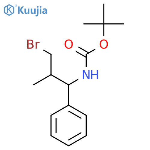 tert-butyl N-(3-bromo-2-methyl-1-phenylpropyl)carbamate structure