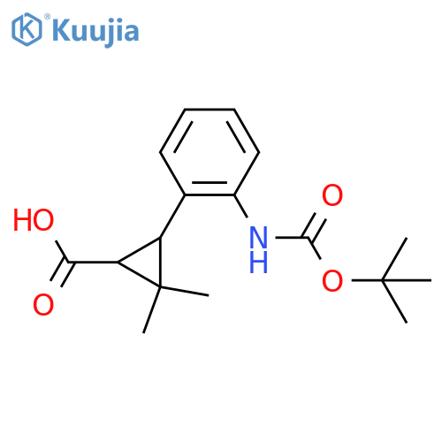 3-(2-{(tert-butoxy)carbonylamino}phenyl)-2,2-dimethylcyclopropane-1-carboxylic acid structure