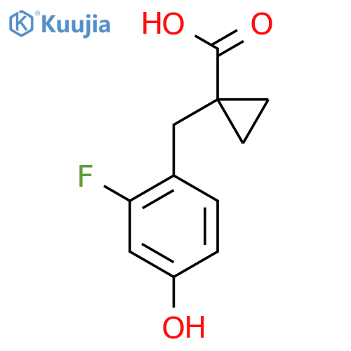 1-(2-fluoro-4-hydroxyphenyl)methylcyclopropane-1-carboxylic acid structure