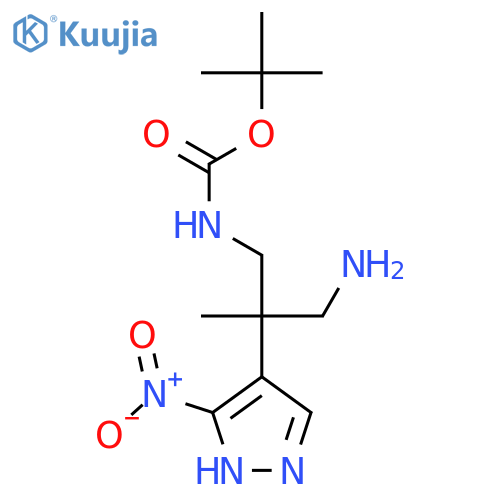 tert-butyl N-3-amino-2-methyl-2-(3-nitro-1H-pyrazol-4-yl)propylcarbamate structure