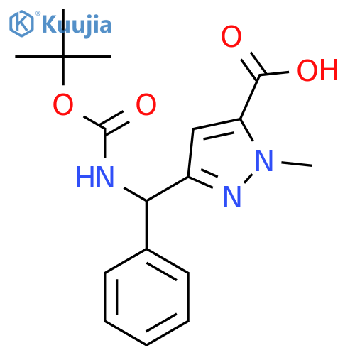 3-({(tert-butoxy)carbonylamino}(phenyl)methyl)-1-methyl-1H-pyrazole-5-carboxylic acid structure