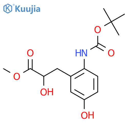 methyl 3-(2-{(tert-butoxy)carbonylamino}-5-hydroxyphenyl)-2-hydroxypropanoate structure