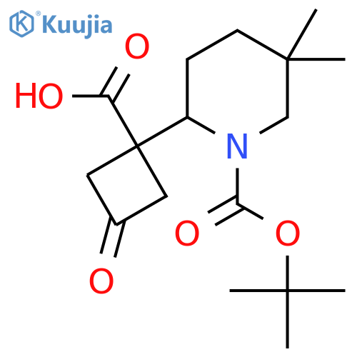 1-{1-(tert-butoxy)carbonyl-5,5-dimethylpiperidin-2-yl}-3-oxocyclobutane-1-carboxylic acid structure