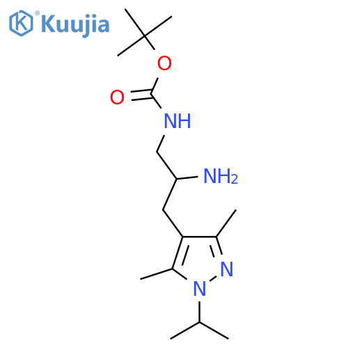 tert-butyl N-{2-amino-3-3,5-dimethyl-1-(propan-2-yl)-1H-pyrazol-4-ylpropyl}carbamate structure