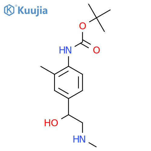 tert-butyl N-{4-1-hydroxy-2-(methylamino)ethyl-2-methylphenyl}carbamate structure