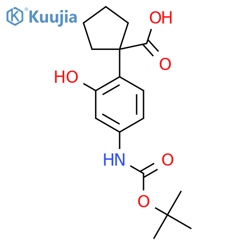 1-(4-{(tert-butoxy)carbonylamino}-2-hydroxyphenyl)cyclopentane-1-carboxylic acid structure