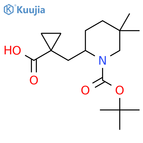 1-({1-(tert-butoxy)carbonyl-5,5-dimethylpiperidin-2-yl}methyl)cyclopropane-1-carboxylic acid structure