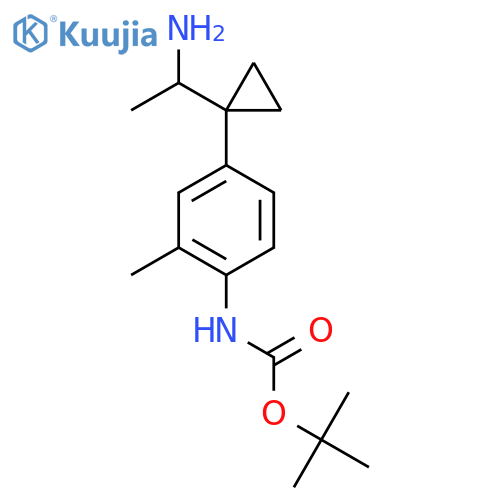 tert-butyl N-{4-1-(1-aminoethyl)cyclopropyl-2-methylphenyl}carbamate structure