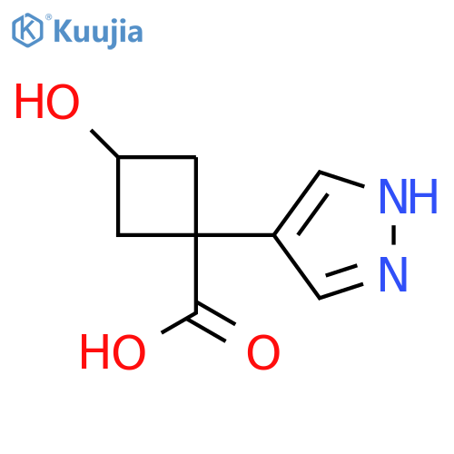 3-hydroxy-1-(1H-pyrazol-4-yl)cyclobutane-1-carboxylic acid structure