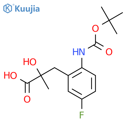 3-(2-{(tert-butoxy)carbonylamino}-5-fluorophenyl)-2-hydroxy-2-methylpropanoic acid structure
