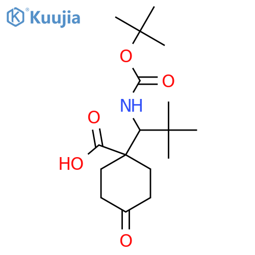 1-(1-{(tert-butoxy)carbonylamino}-2,2-dimethylpropyl)-4-oxocyclohexane-1-carboxylic acid structure