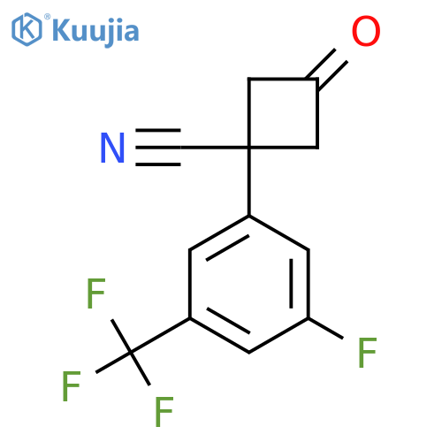 1-3-fluoro-5-(trifluoromethyl)phenyl-3-oxocyclobutane-1-carbonitrile structure