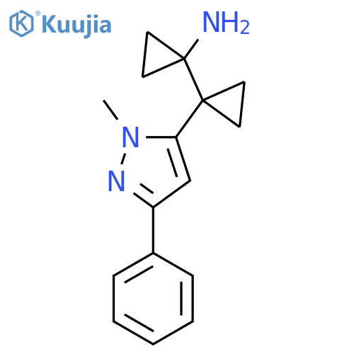 1-1-(1-methyl-3-phenyl-1H-pyrazol-5-yl)cyclopropylcyclopropan-1-amine structure