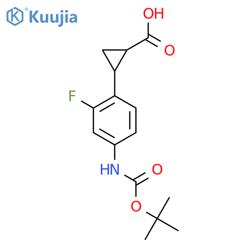 2-(4-{(tert-butoxy)carbonylamino}-2-fluorophenyl)cyclopropane-1-carboxylic acid structure