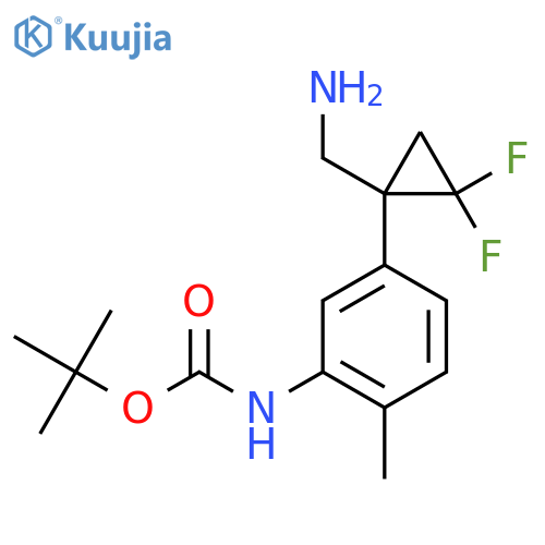 tert-butyl N-{5-[1-(aminomethyl)-2,2-difluorocyclopropyl]-2-methylphenyl}carbamate structure