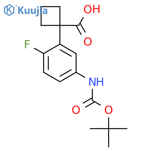1-(5-{(tert-butoxy)carbonylamino}-2-fluorophenyl)cyclobutane-1-carboxylic acid structure