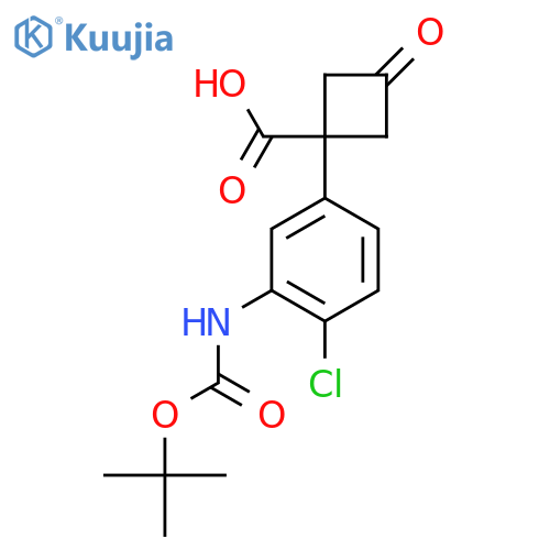 1-(3-{(tert-butoxy)carbonylamino}-4-chlorophenyl)-3-oxocyclobutane-1-carboxylic acid structure
