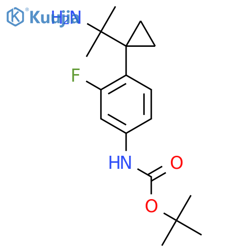 tert-butyl N-{4-1-(2-aminopropan-2-yl)cyclopropyl-3-fluorophenyl}carbamate structure