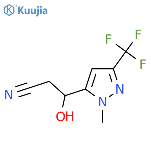 3-hydroxy-3-1-methyl-3-(trifluoromethyl)-1H-pyrazol-5-ylpropanenitrile structure