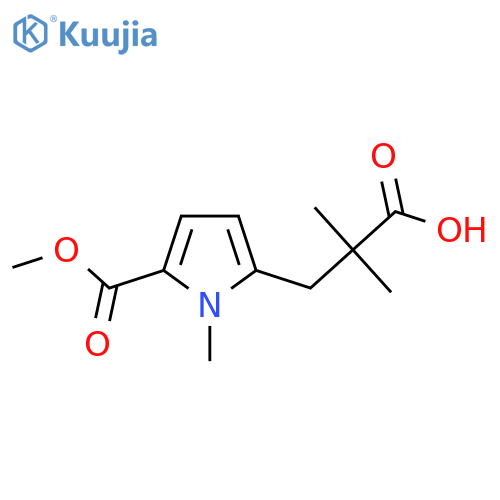 3-5-(methoxycarbonyl)-1-methyl-1H-pyrrol-2-yl-2,2-dimethylpropanoic acid structure
