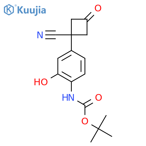 tert-butyl N-4-(1-cyano-3-oxocyclobutyl)-2-hydroxyphenylcarbamate structure