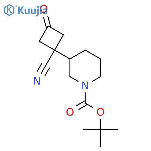 tert-butyl 3-(1-cyano-3-oxocyclobutyl)piperidine-1-carboxylate structure