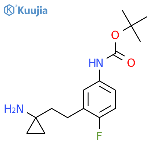 tert-butyl N-{3-2-(1-aminocyclopropyl)ethyl-4-fluorophenyl}carbamate structure