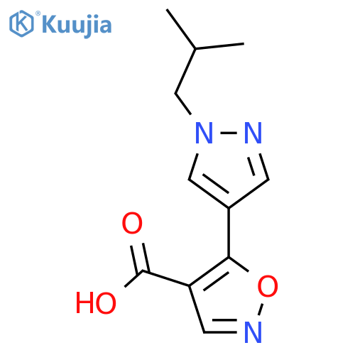 5-1-(2-methylpropyl)-1H-pyrazol-4-yl-1,2-oxazole-4-carboxylic acid structure
