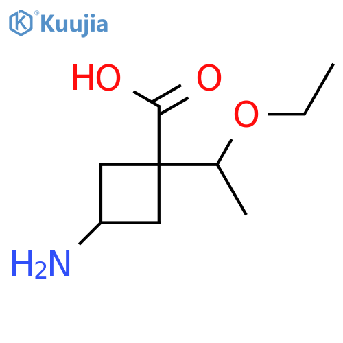 3-amino-1-(1-ethoxyethyl)cyclobutane-1-carboxylic acid structure