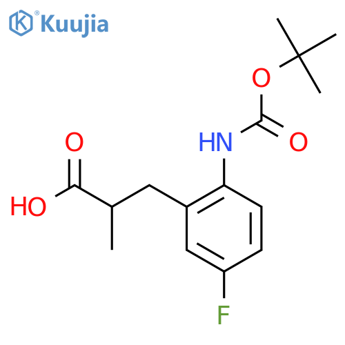 3-(2-{(tert-butoxy)carbonylamino}-5-fluorophenyl)-2-methylpropanoic acid structure