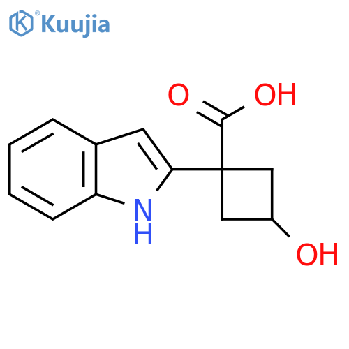 3-hydroxy-1-(1H-indol-2-yl)cyclobutane-1-carboxylic acid structure