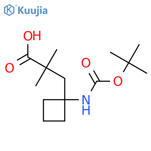 3-(1-{(tert-butoxy)carbonylamino}cyclobutyl)-2,2-dimethylpropanoic acid structure