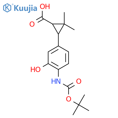 3-(4-{(tert-butoxy)carbonylamino}-3-hydroxyphenyl)-2,2-dimethylcyclopropane-1-carboxylic acid structure