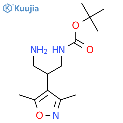 tert-butyl N-3-amino-2-(dimethyl-1,2-oxazol-4-yl)propylcarbamate structure