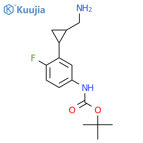tert-butyl N-{3-2-(aminomethyl)cyclopropyl-4-fluorophenyl}carbamate structure