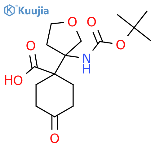 1-(3-{(tert-butoxy)carbonylamino}oxolan-3-yl)-4-oxocyclohexane-1-carboxylic acid structure