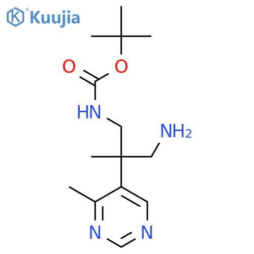 tert-butyl N-3-amino-2-methyl-2-(4-methylpyrimidin-5-yl)propylcarbamate structure