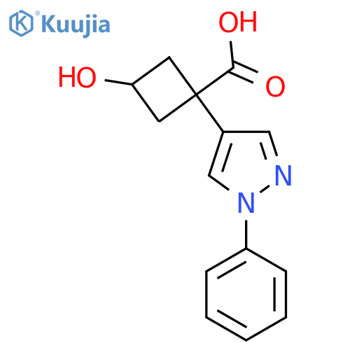 3-hydroxy-1-(1-phenyl-1H-pyrazol-4-yl)cyclobutane-1-carboxylic acid structure
