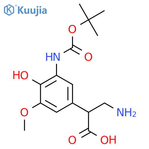 3-amino-2-(3-{(tert-butoxy)carbonylamino}-4-hydroxy-5-methoxyphenyl)propanoic acid structure