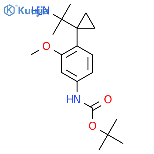 tert-butyl N-{4-1-(2-aminopropan-2-yl)cyclopropyl-3-methoxyphenyl}carbamate structure