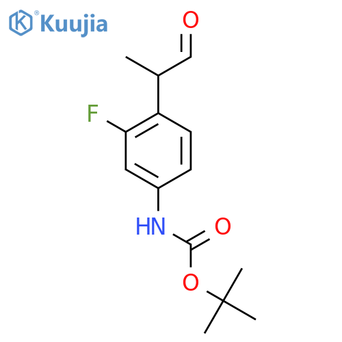 tert-butyl N-3-fluoro-4-(1-oxopropan-2-yl)phenylcarbamate structure