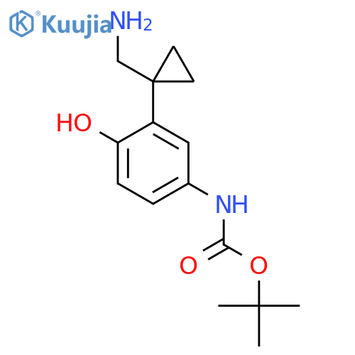 tert-butyl N-{3-1-(aminomethyl)cyclopropyl-4-hydroxyphenyl}carbamate structure
