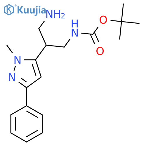 tert-butyl N-3-amino-2-(1-methyl-3-phenyl-1H-pyrazol-5-yl)propylcarbamate structure