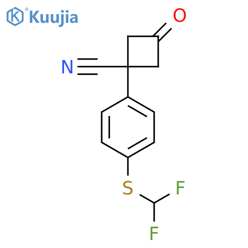 1-{4-(difluoromethyl)sulfanylphenyl}-3-oxocyclobutane-1-carbonitrile structure