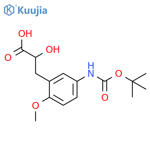 3-(5-{(tert-butoxy)carbonylamino}-2-methoxyphenyl)-2-hydroxypropanoic acid structure
