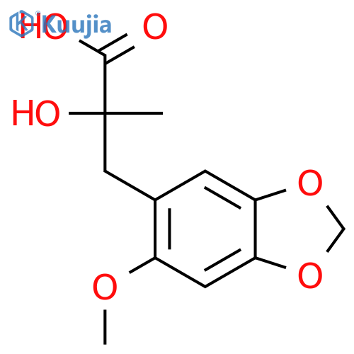 2-hydroxy-3-(6-methoxy-1,3-dioxaindan-5-yl)-2-methylpropanoic acid structure